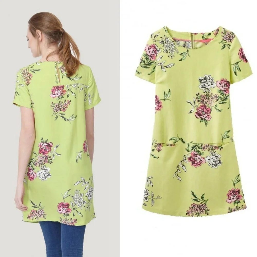 NWT Joules Floral Shift Tunic Dress Linen Blend Green Pink Short Sleeve HW6455 - Picture 9 of 9